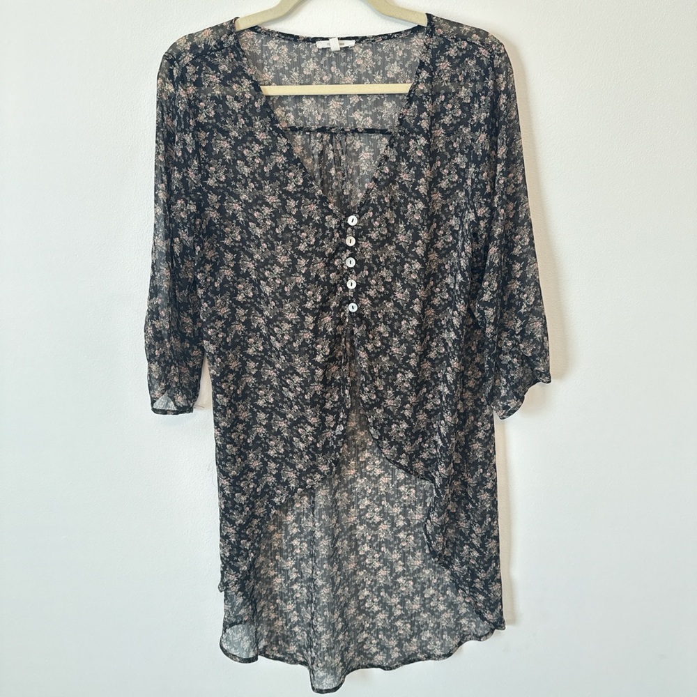 Maurices Floral Sheer High-Low Kimono Cover Up Medium Boho Chiffon Cardigan